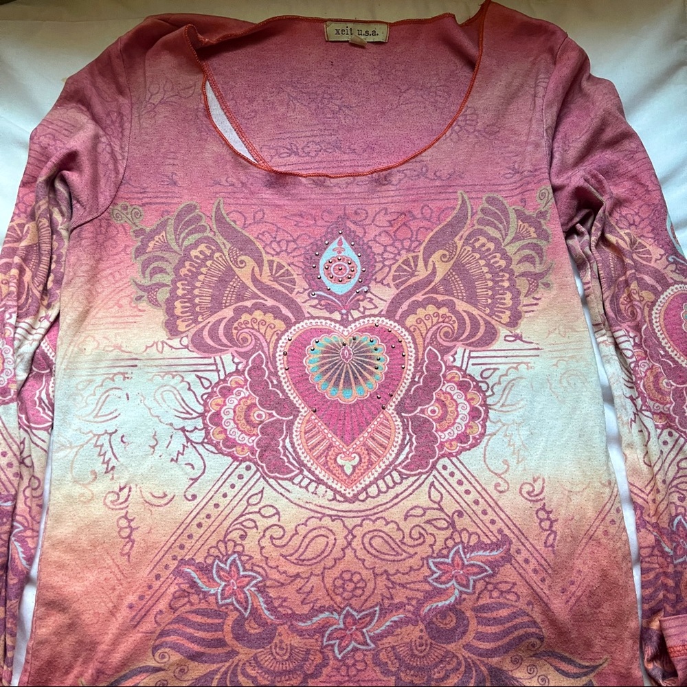 long sleeve rhinestone boho top ♡︎
